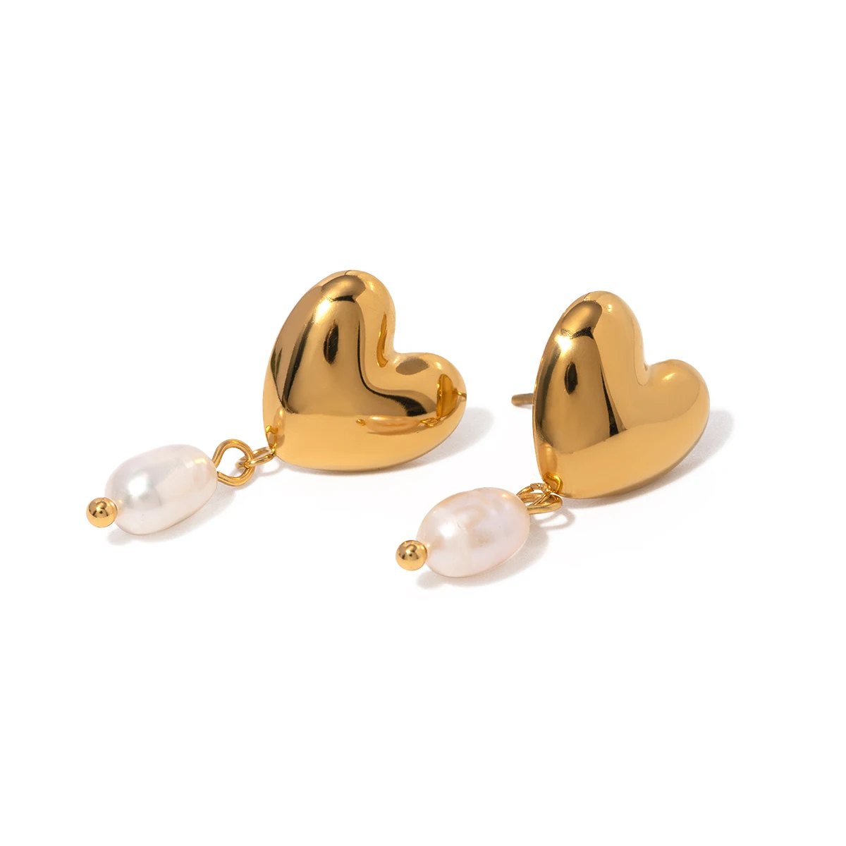 Jewelry 18K Gold Plated Heart Stainless Steel Freshwater Pearl Huggie Earring for Women