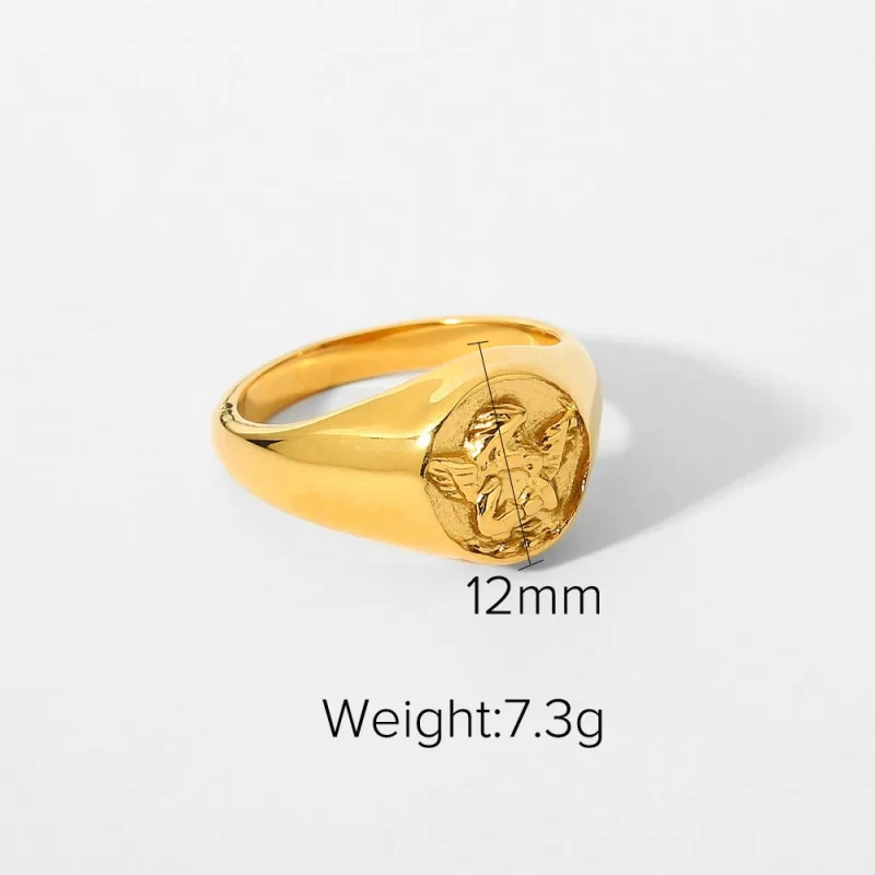 18K Gold Plated Stainless Steel Jewelry Embossed Angel Drop Rings