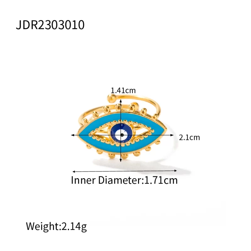 Luxury Jewelry 18K Gold Plated Evil Eyes Ring Stainless Steel Blue Enamel Eye Adjustable Rings for Women - Image 4