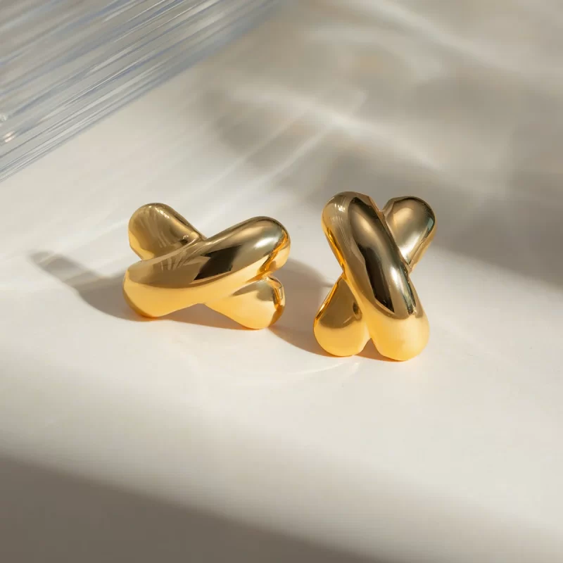 18k gold stainless steel simple line X-shaped earrings - Image 3