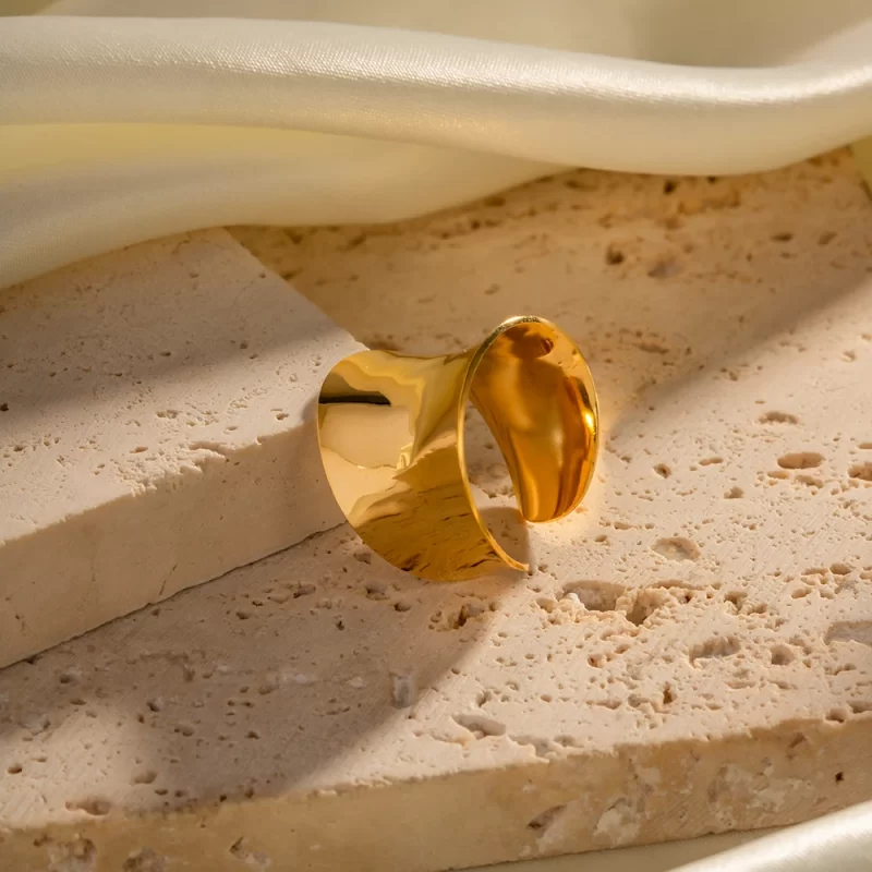 Chunky Jewelry 18K Gold Plated Stainless Steel Smooth Irregular Wide Surface Open Rings - Image 4