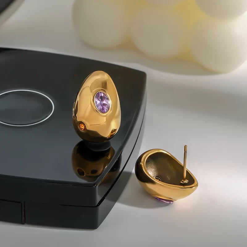 18K Gold Stainless Steel Rhinestone Modern Chic Jewelry Pair Zircon Waterdrop Earrings - Image 5