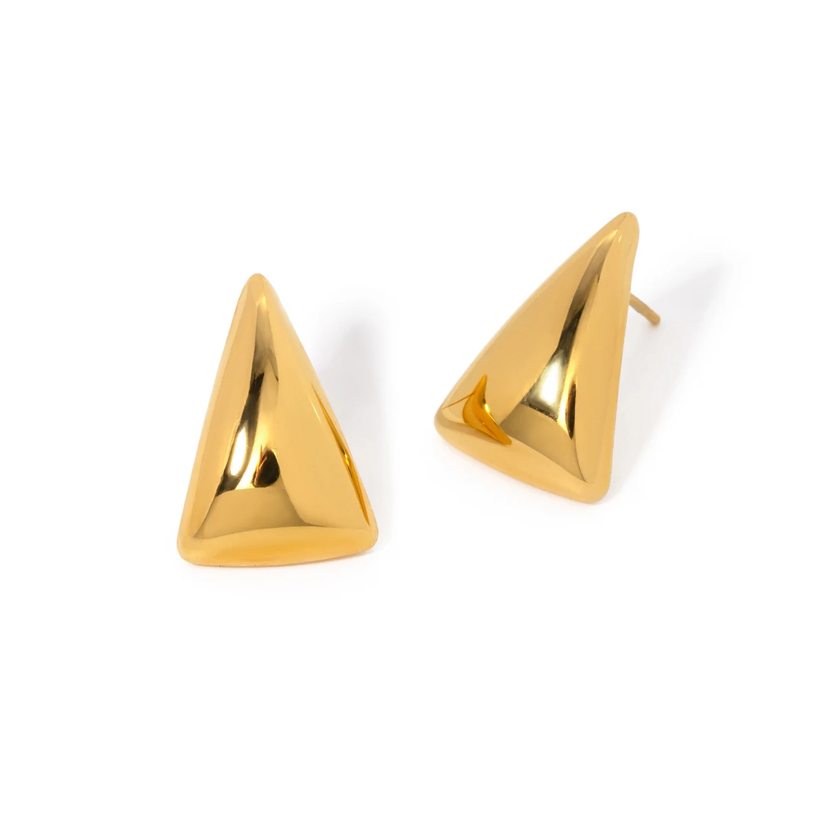 Clean Fit Waterproof 18K Gold Stainless Steel Chunky Jewelry Smooth Triangle Shaped Earring Women
