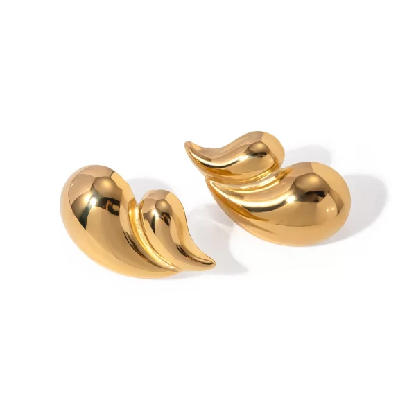Trend Wide Surface Twist Wavy Earrings 18K Stainless Steel Double Tear Drop Earring for Women