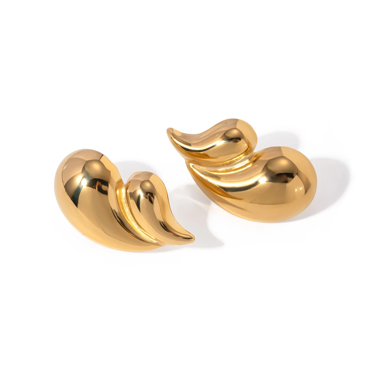 Trend Wide Surface Twist Wavy Earrings 18K Stainless Steel Double Tear Drop Earring for Women