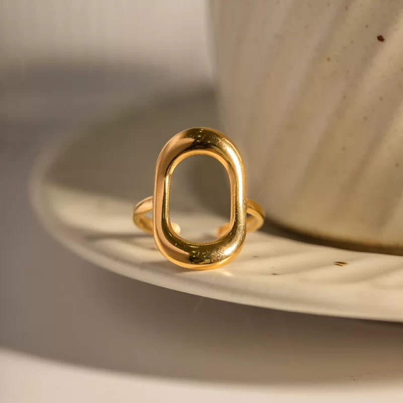 Geometric Jewelry 18K Gold Plated Stainless Steel Hollow Square Open Ring for Girls - Image 3