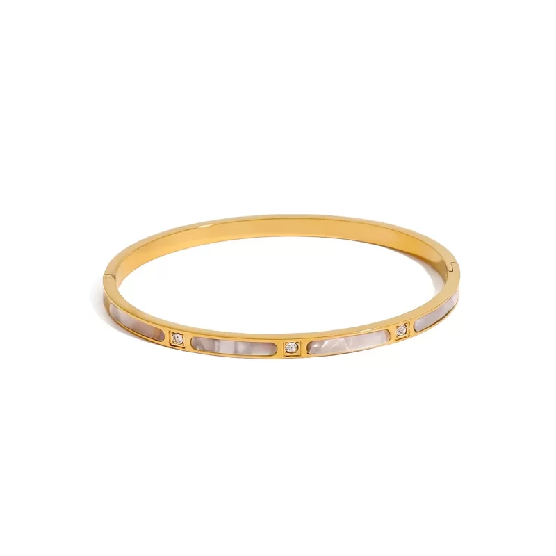 J&D 18k Gold Stainless Steel Oval Resin Rhinestone Bracelet 4mm Elegant Charm Jewelry