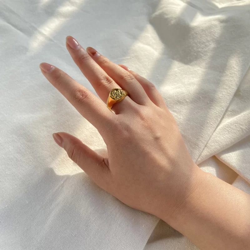 18K Gold Plated Stainless Steel Jewelry Embossed Angel Drop Rings - Image 2