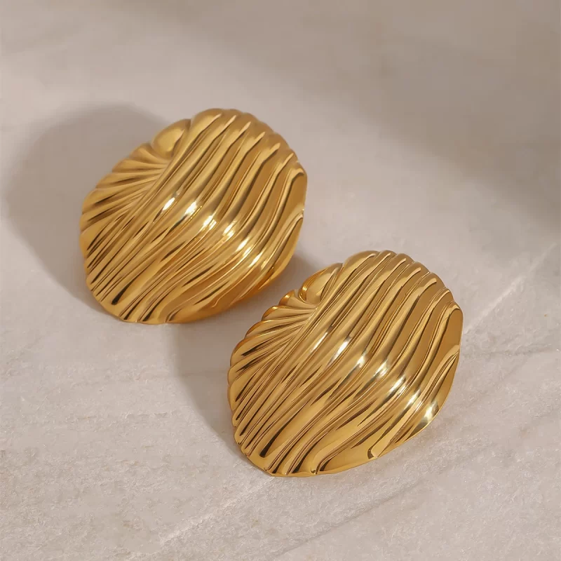 Trendy Waterproof 18K Gold Plated Stainless Steel Jewelry Gift Vintage French Elegant Medieval Ribbed Earrings - Image 4