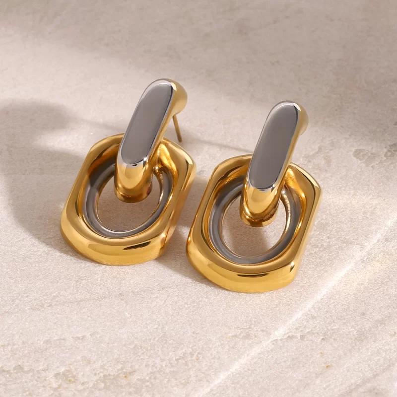 18K PVD Stainless Steel Gold Round Double Hollow Earrings - Image 3