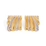 Jewelry 18K Gold Plated High Polished Stainless Steel Rectangle Two Tone Stud Earrings