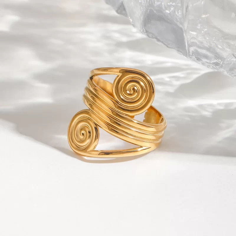 J&D Modern 18K Gold Plated Stainless Steel Opening Rings Trendy Fashion Spiral Liner Party Jewelry for Engagement or Gift - Image 3