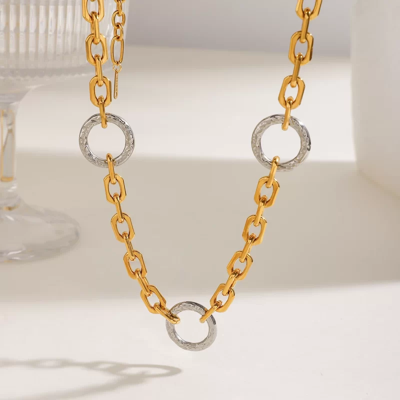 J&D Women's Modern Minimalist Gold Plated Stainless Steel Choker Chain Necklace Trendy Geometric Style for Party - Image 3