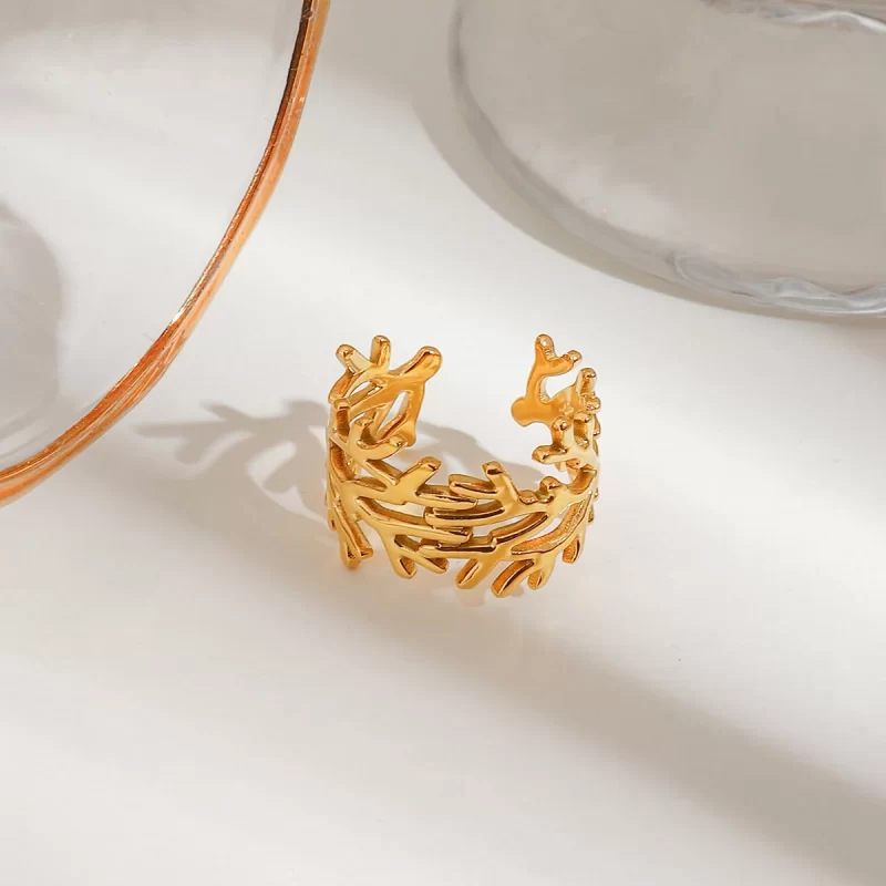 J&D 18K Gold Plated Stainless Steel Minimalist Hollow Open Ear Clip Stud Earrings Modern Trendy Ring - Image 3