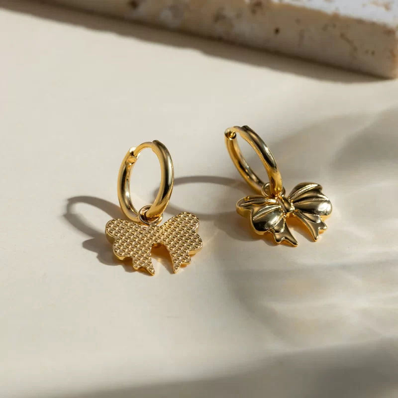 Stainless Steel Bow Tie Earring Waterproof Stud Hoop Earring 18k Gold Plated Bow Hopp Pendent Bow Bowknot Drop Earring - Image 5