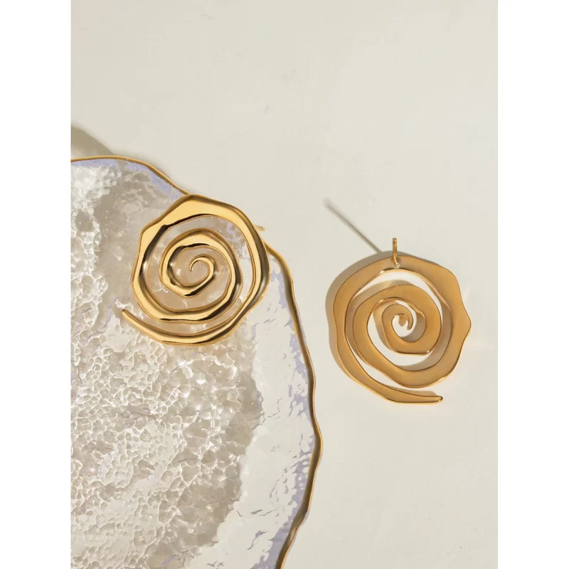 Waterproof 18k PVD Gold Stainless Steel Earring Swirl Stud Fashion Earring for Women Round Rope Spiral Texture Earring for Girl - Image 5