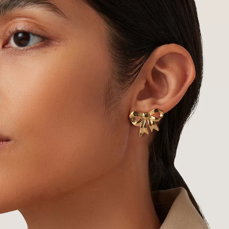New Trend Luxury Earrings Women 18K Gold Plated Stainless Bow Shaped Earrings for Girls - Image 3