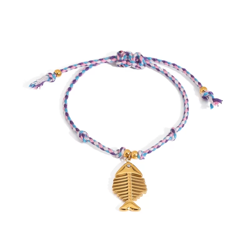 J&D 18K Gold Plated Stainless Steel Summer Beaded Bracelet Colorful String Ocean Charm for Beach Vacation Jewelry