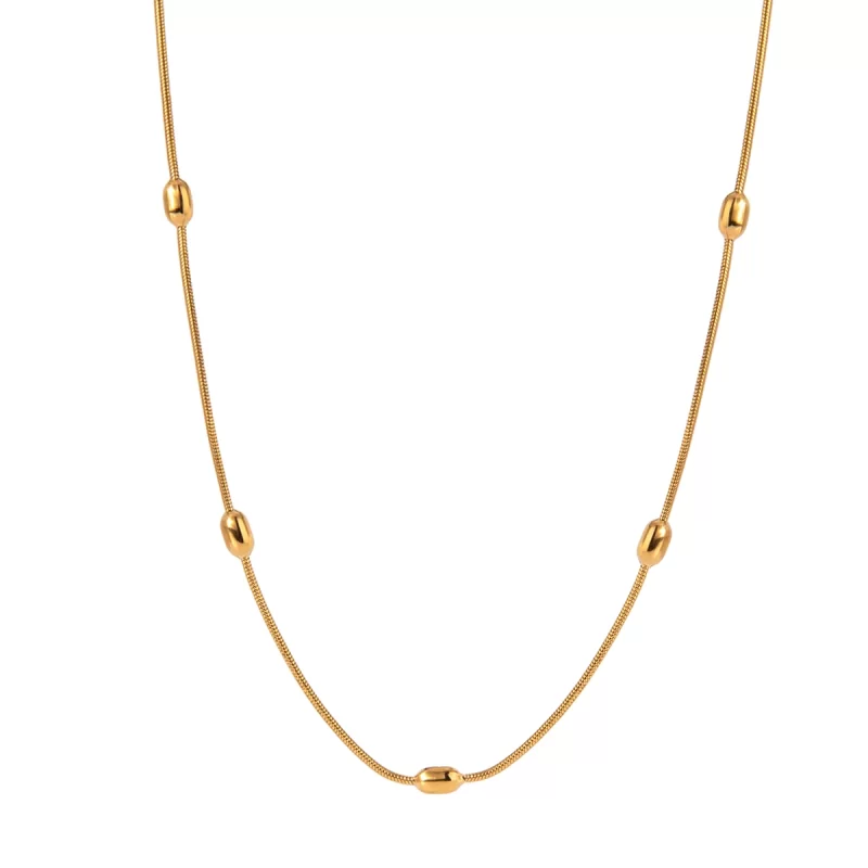 J&D 18k Gold Stainless Steel Bead Chain Round Snake Chain Necklace 41+5cm - Image 4
