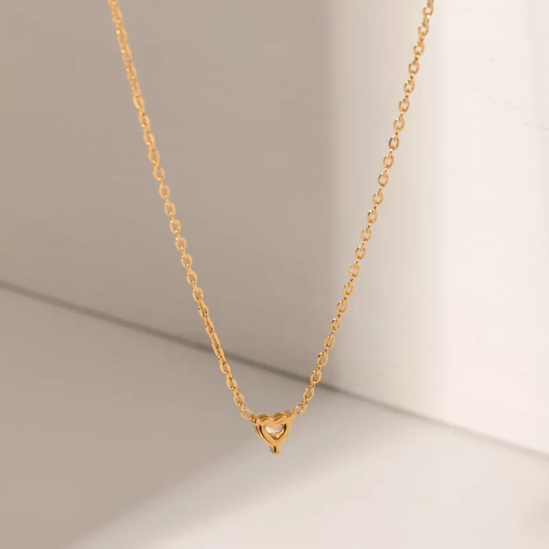 J&D Jewelry 18K Gold Plated Heart Love Stainless Steel Clear Zircon Heart Pendant Necklace - Image 2
