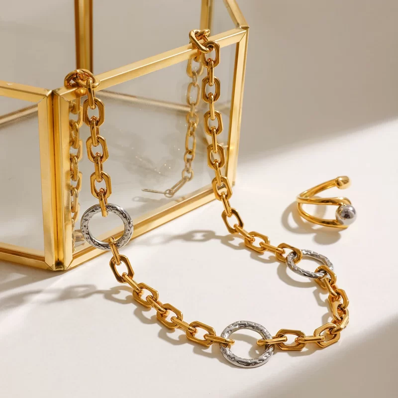 J&D Women's Modern Minimalist Gold Plated Stainless Steel Choker Chain Necklace Trendy Geometric Style for Party - Image 5