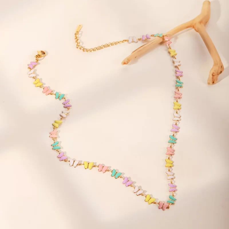 18k Gold Stainless Steel Dripping Oil Jewelry Colorful Enamel Butterfly Choker Necklace for Women - Image 5