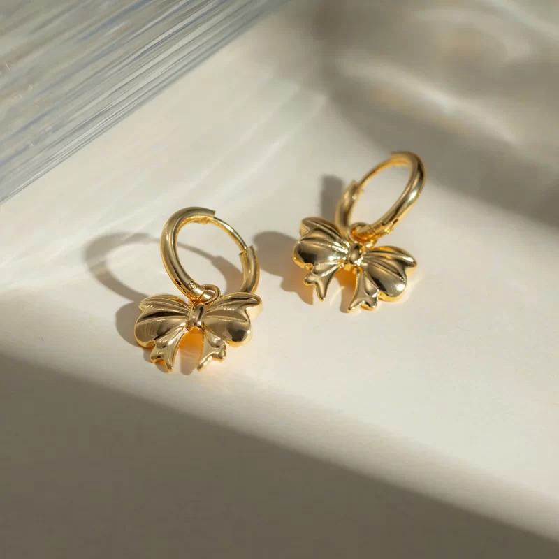 Stainless Steel Bow Tie Earring Waterproof Stud Hoop Earring 18k Gold Plated Bow Hopp Pendent Bow Bowknot Drop Earring - Image 3