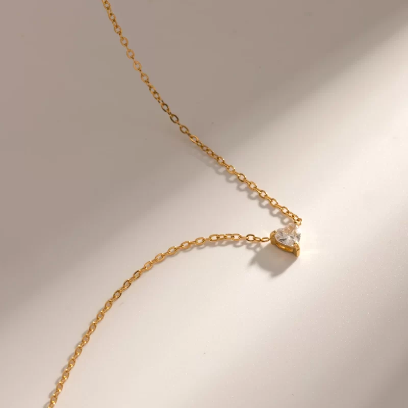 J&D Jewelry 18K Gold Plated Heart Love Stainless Steel Clear Zircon Heart Pendant Necklace - Image 5