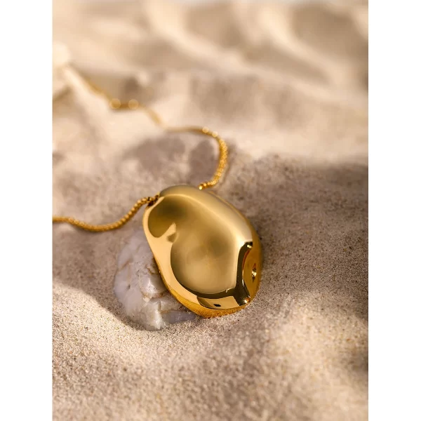 J&D Ins Popular 18k Gold Plated Necklace Stainless Steel Irregular Concave Hammer Big Pendant Necklace