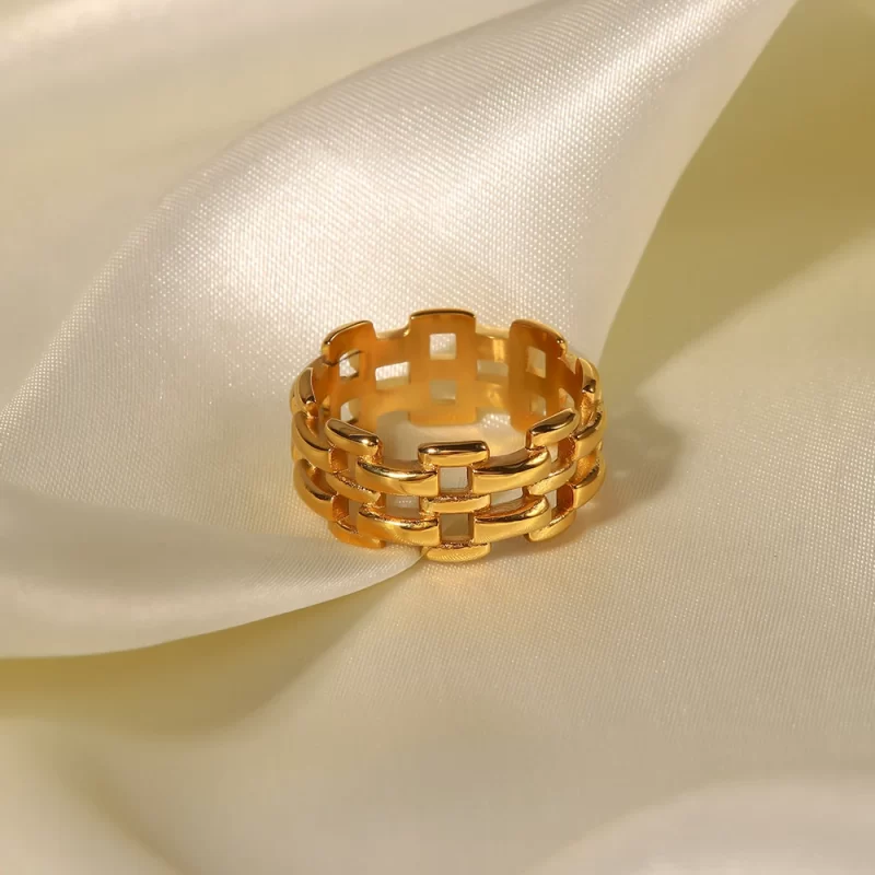 J&D 18K Gold Plate Stainless Steel Rings Trendy Minimalist Geometric Adjustable Ring - Image 2