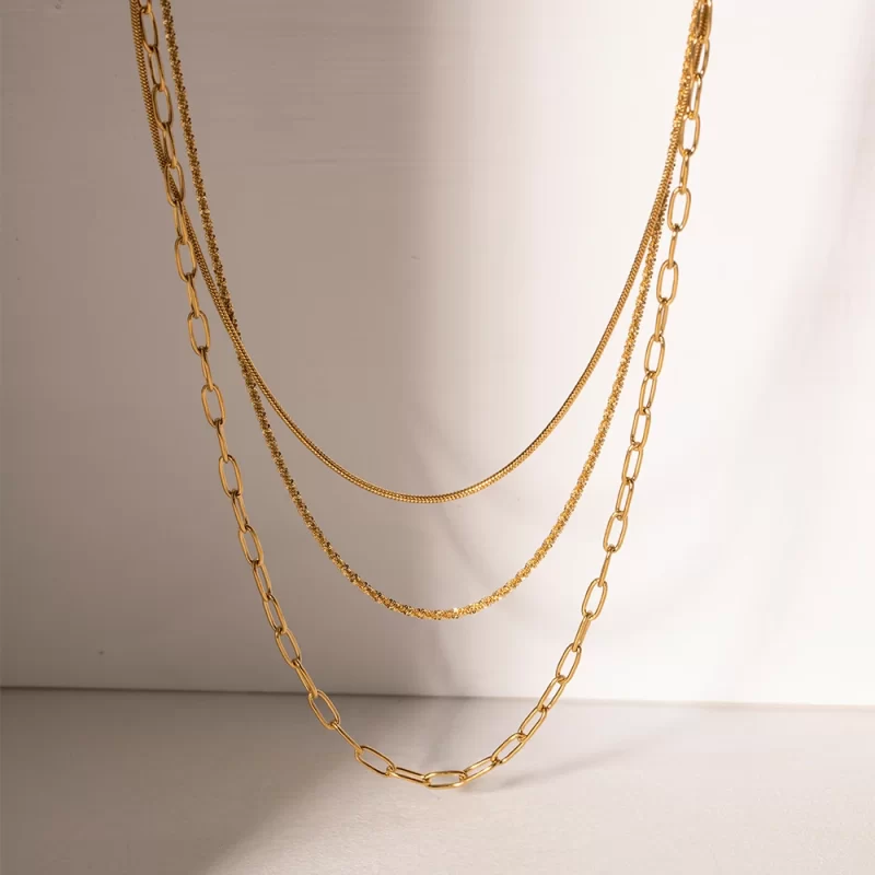 J&D New Arrival Stainless Steel Simple Design Minimalist Chain Layered Necklace Set for Women - Image 2