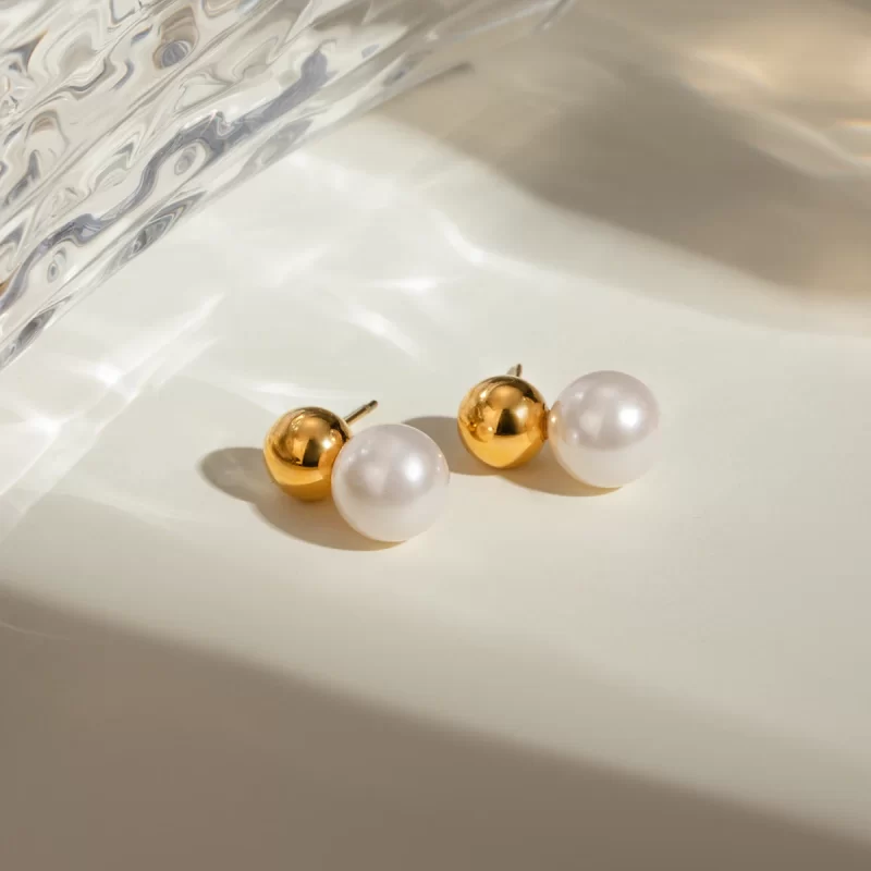 Pearl Stud Earring Stainless Steel Pearl Earring Fashion Jewelry 18K Gold Plated Glass Pearl Earring Gift for Girl Women - Image 5
