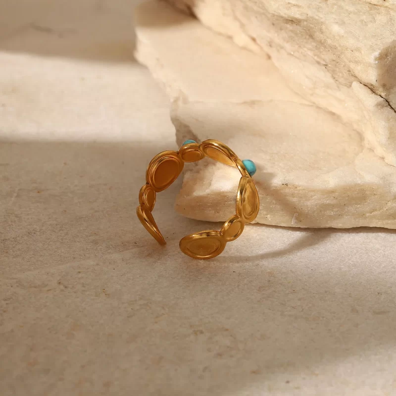 Natural Turquoise Stone Stainless Steel Ring Summer Bohemia Woman Trendy Cheap Open Finger Ring Accessory - Image 3