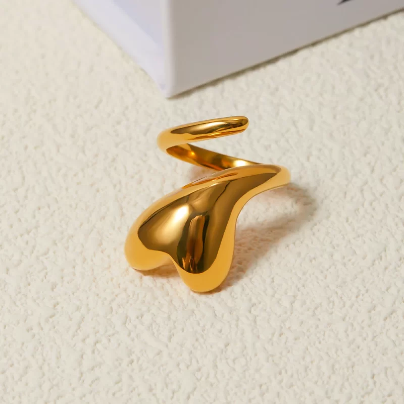 J&D Fashion Minimalist Jewelry 18K Gold Plated Rings for Women Stainless Steel Heart Wrapped Open Rings - Image 3