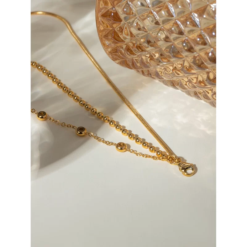 J&D 18K Gold Plated Stainless Steel Multi-layer Cubic Zirconia Bracelet, 18+5cm - Image 4