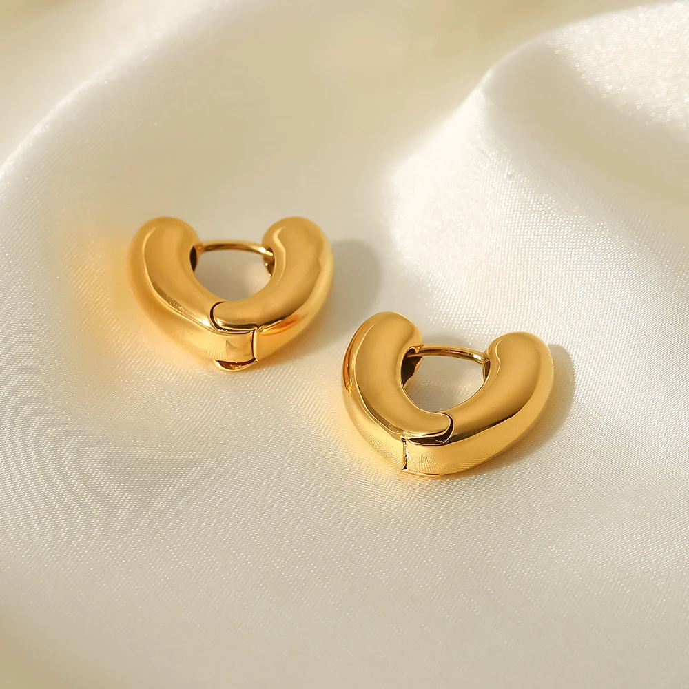 Waterproof 18K Gold Plated Stainless Steel Jewelry Gift Charm Hollow Geometric Heart Chunky Earrings