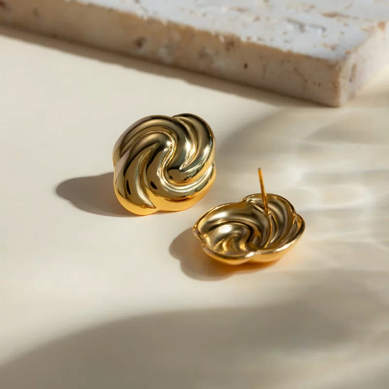 Spiraling 18k Gold Stainless Steel Twisted Hoop Earrings Minimalist Jewelry Hypoallergenic for Women - Image 3