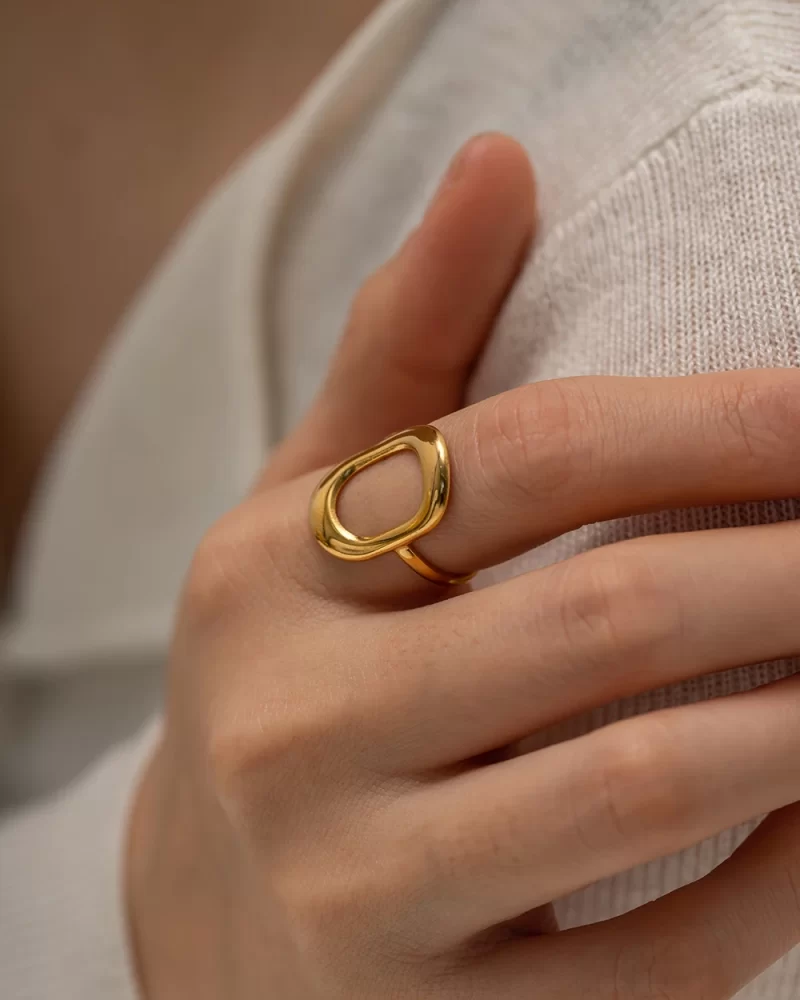 Geometric Jewelry 18K Gold Plated Stainless Steel Hollow Square Open Ring for Girls - Image 2