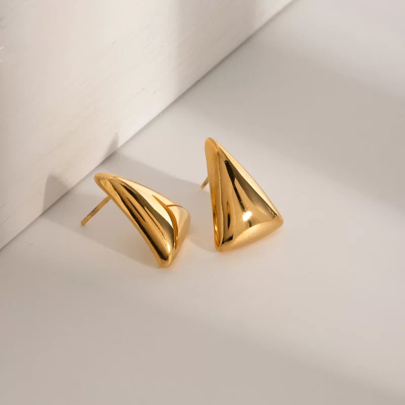 Clean Fit Waterproof 18K Gold Stainless Steel Chunky Jewelry Smooth Triangle Shaped Earring Women - Image 2