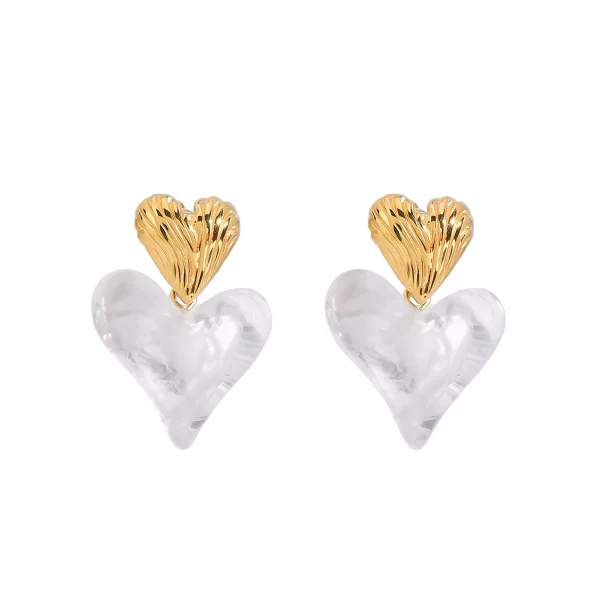 Fashion 18K PVD Gold Plating Summer Conch Texture White Swirl Tortoise Heart Drop Earrings