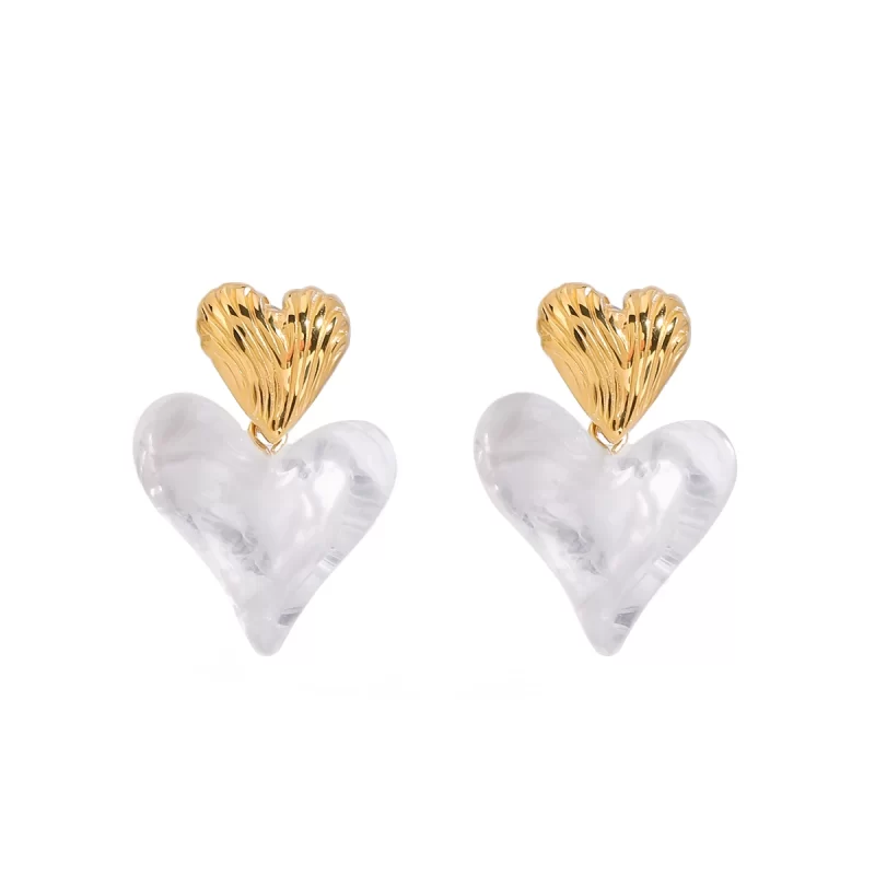 Fashion 18K PVD Gold Plating Summer Conch Texture White Swirl Tortoise Heart Drop Earrings