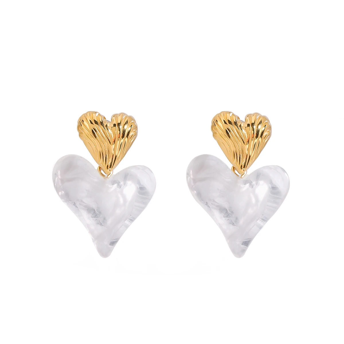 Fashion 18K PVD Gold Plating Summer Conch Texture White Swirl Tortoise Heart Drop Earrings