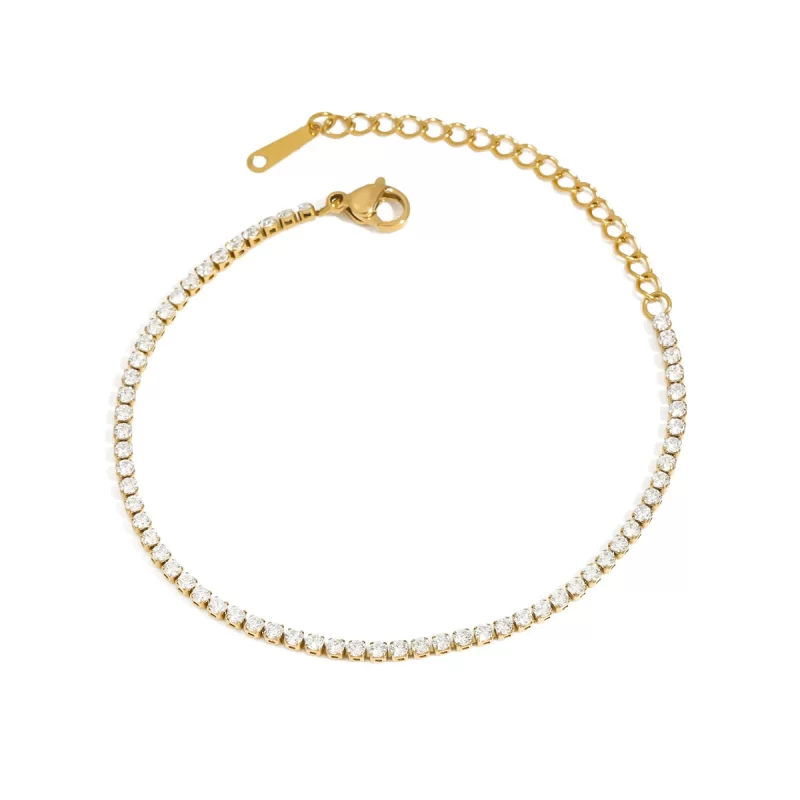 J&D Luxury 18K Gold Stainless Steel Tennis Chain 2MM Zircon Stone Bracelet Stylish Sports Casual Fashion Charm