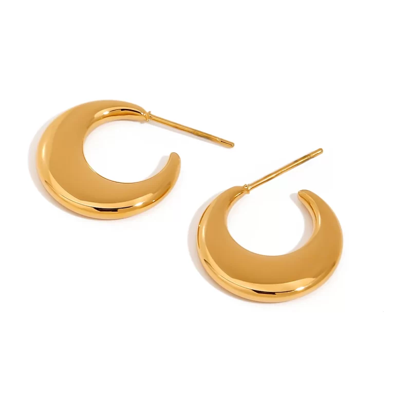 Women's Trendy Gold Plated Stainless Steel Chrysanthemum Hoop Earrings Simple Geometric Design Fashionable