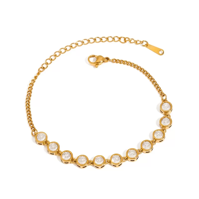 J&D Women's Stainless Steel Athleisure Bracelet Fashion Round Zircon Pattern Party Gift Tennis Bracelet