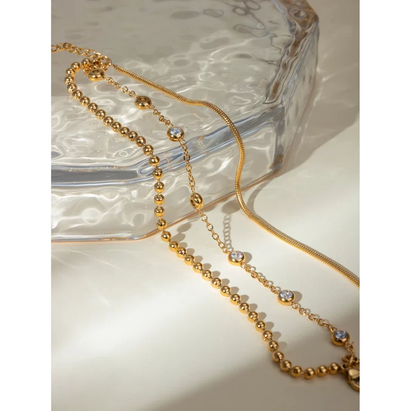 J&D 18K Gold Plated Stainless Steel Multi-layer Cubic Zirconia Bracelet, 18+5cm - Image 5