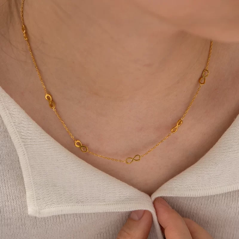 Dainty 18K Gold Plated Stainless Steel NecklaceJewelry Set Gift Infinite Symbol Choker Necklace Bracelet Set - Image 2