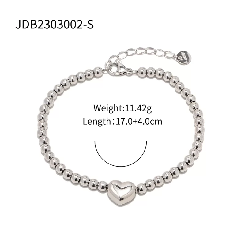 Stainless Steel 16K Gold Heart Beaded Bracelet for Girls Women - Image 6