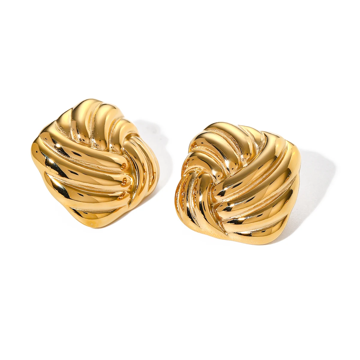Waterproof 18k PVD Gold Stainless Steel Stud Gold Silver Plating Two Tone Plated High Polish Rope Spiral Swirl Texture Earring