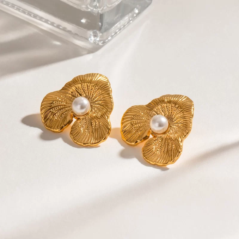 Trendy Waterproof 18K Gold Plated Stainless Steel Jewelry Gift Vintage French Elegant Medieval Ribbed Earrings - Image 5